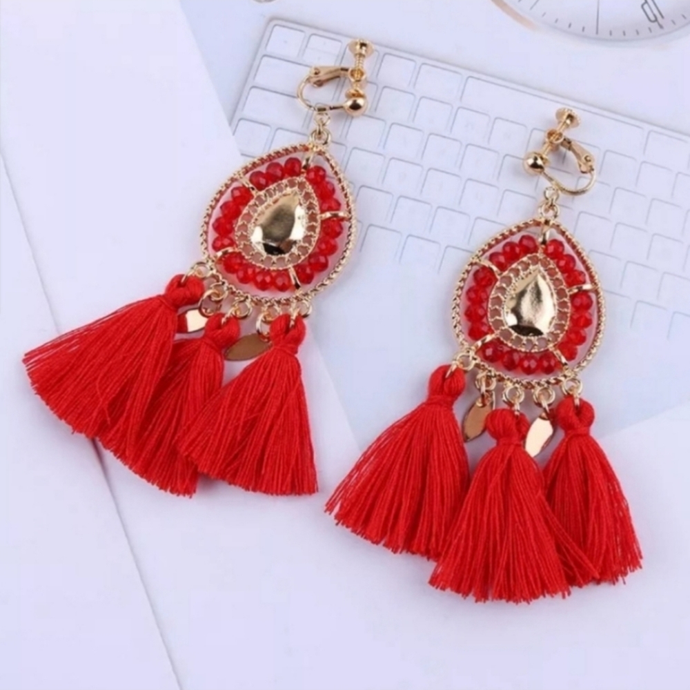 Clip On Earrings Tassel Fun Trendy